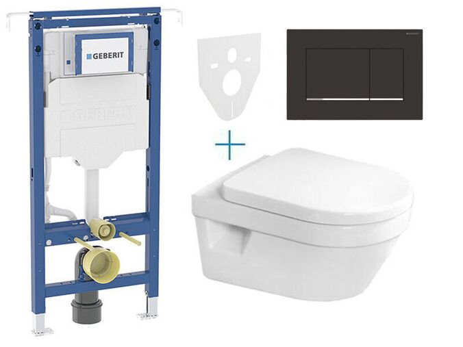 Geberit + Villeroy & Boch Set předstěnové instalace Duofix Special + klozet a sedátko se softclose Villeroy & Boch Architectura + tlačítko Sigma30, černá matná easy-to-clean/chrom lesk