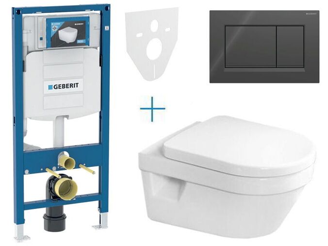 Geberit + Villeroy & Boch Geberit Duofix - sada pro závěsné WC 111.300.00.5 AZ + klozet a sedátko se softclose Villeroy & Boch Architectura + tlačítko Sigma30, černá lesk/černá mat