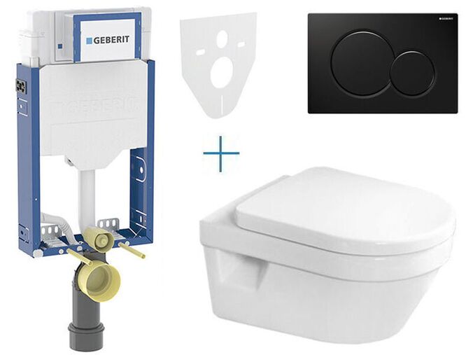 Geberit + Villeroy & Boch Set předstěnové instalace Kombifix + klozet a sedátko se softclose Villeroy & Boch Architectura + tlačítko Sigma01, černá