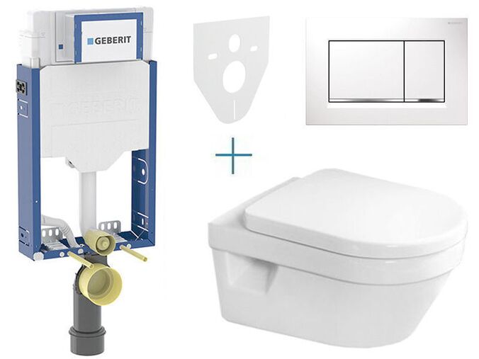 Geberit + Villeroy & Boch Set předstěnové instalace Kombifix + klozet a sedátko se softclose Villeroy & Boch Architectura + tlačítko Sigma30, bílá/chrom lesk