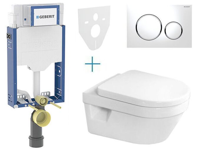 Geberit + Villeroy & Boch Set předstěnové instalace Kombifix + klozet a sedátko se softclose Villeroy & Boch Architectura + tlačítko Sigma20, bílá/chrom lesk