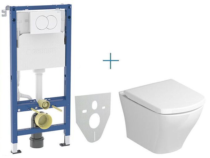 Geberit + Ravak Set předstěnové instalace Duofix Delta + RimOff klozet a sedátko se SoftClose Ravak Classic + tlačítko Delta01, bílá