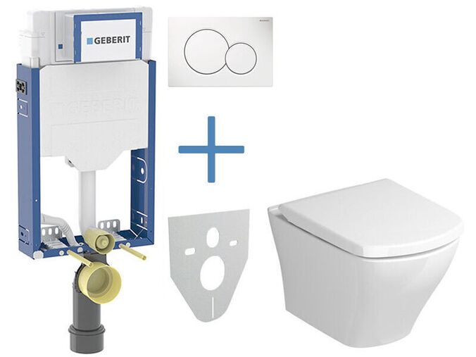 Geberit + Ravak Set předstěnové instalace Kombifix + RimOff klozet a sedátko se SoftClose Ravak Classic + tlačítko Sigma01, alpská bílá