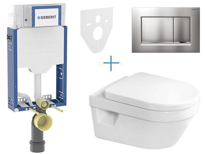 Geberit + Villeroy & Boch Set předstěnové instalace Kombifix + klozet a sedátko se softclose Villeroy & Boch Architectura + tlačítko Sigma30, chrom mat easy-to-clean/chrom lesk