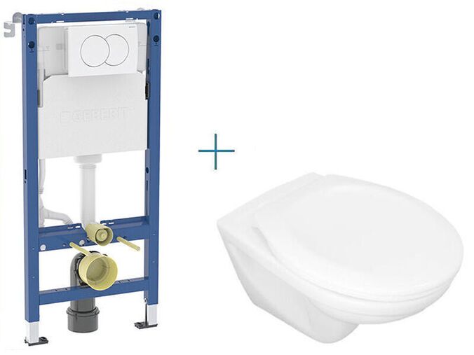 Geberit + Jika Set předstěnové instalace Duofix Delta + klozet Jika Euroline a sedátko Zeta + tlačítko Delta 01, bílá
