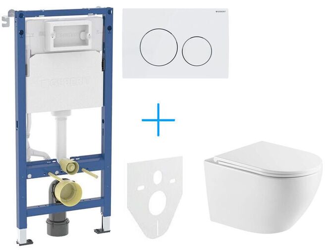 Geberit + kielle Set předstěnové instalace Duofix Delta + vortex rimless+ klozet a sedátko se SoftClose kielle Oudee + tlačítko Delta20, bílá