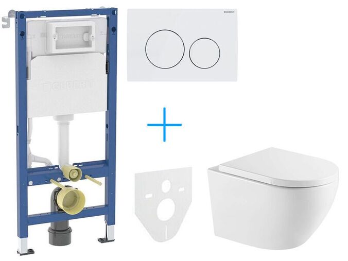 Geberit + kielle Set předstěnové instalace Duofix Delta + vortex rimless klozet a sedátko se SoftClose kielle Oudee + tlačítko Delta20, bílá
