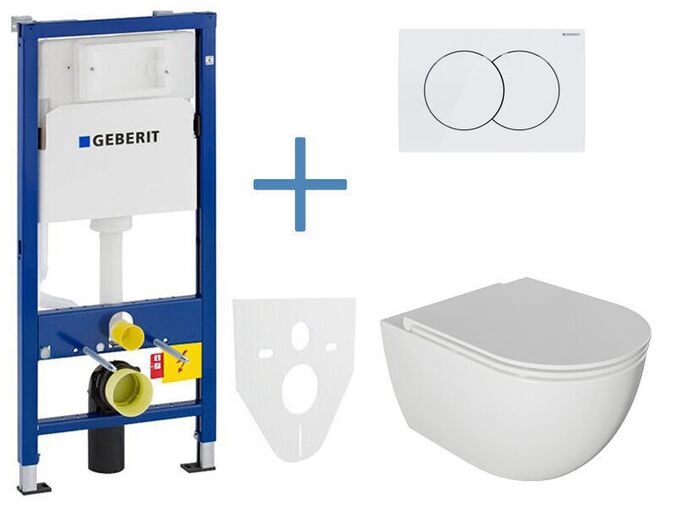 Geberit + kielle Set předstěnové instalace Duofix Delta + rimless klozet a sedátko se SoftClose kielle Oudee + tlačítko Delta 01, bílá