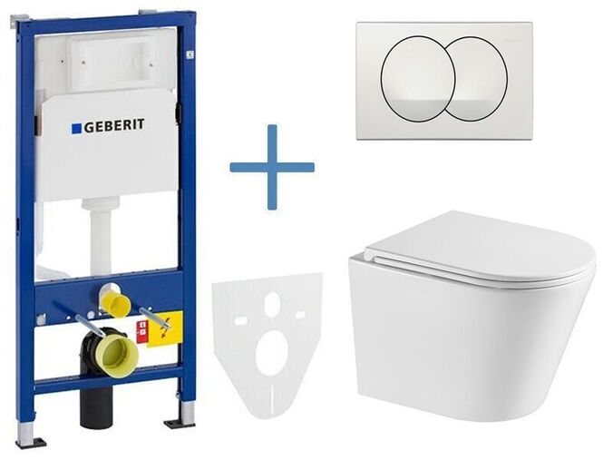 MAKA Geberit Duofix Delta - sada pro závěsné WC + závěsné WC vířivé splachování + sedátko softclose + tlačítko Delta Zero, bílá