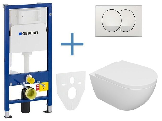 Geberit Duofix Delta - sada pro závěsné WC + klozet a sedátko Kielle Oudee + tlačítko Delta Zero, bílá
