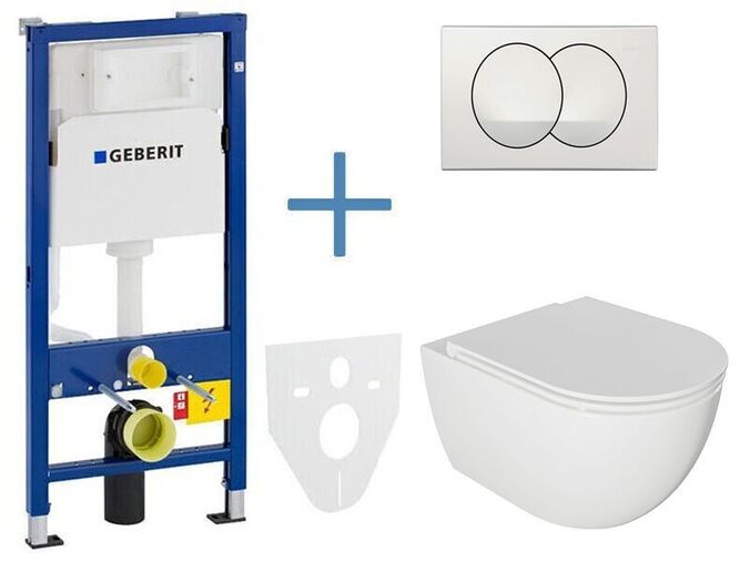 Geberit + kielle Geberit Duofix Delta - sada pro závěsné WC + klozet a sedátko Kielle Oudee + tlačítko Delta Zero, bílá