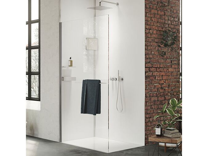 Hüppe Select+ volně stojící boční stěna 130x200 cm, stříbrná mat, dekor transparent
