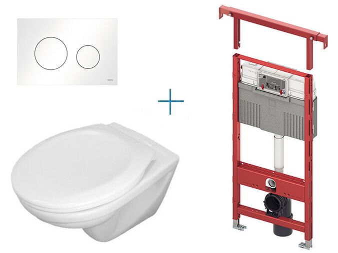 TECEprofil - sada pro závěsné WC 93003029380013 CW + TECEprofil vzpěry do boků + klozet Jika Euroline a sedátko Jika Zeta + tlačítko TECEloop, bílá