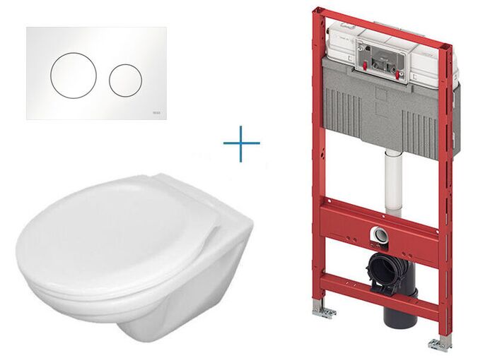 TECEprofil - sada pro závěsné WC 9300302 CW + klozet Jika Euroline a sedátko Jika Zeta + tlačítko TECEloop, bílá