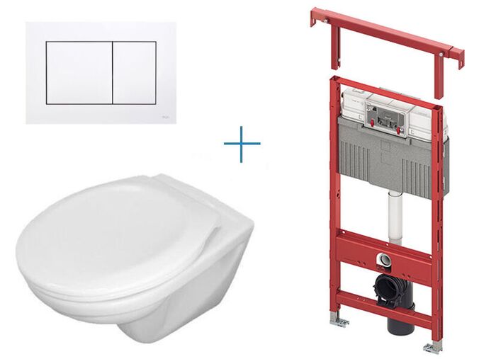 TECEprofil - sada pro závěsné WC 93003029380013 CW + TECEprofil vzpěry do boků + klozet Jika Euroline a sedátko Jika Zeta + tlačítko TECEnow, bílá