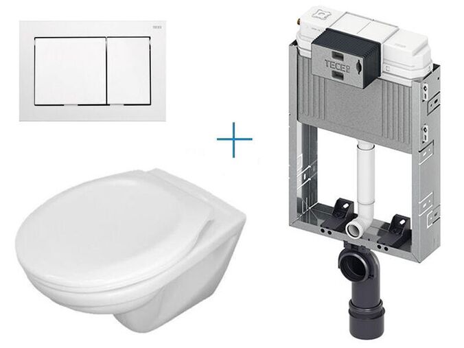 Tece + Jika Set předstěnové instalace TECEbox 2.0 + klozet Jika Euroline a sedátko Zeta + tlačítko TECEbase, bílá