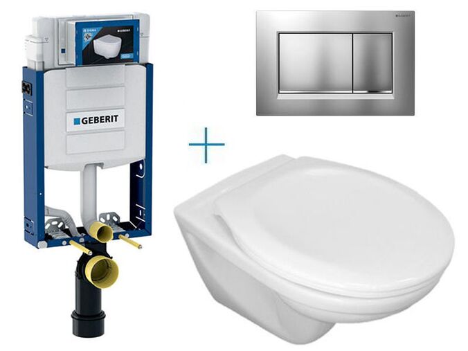 Geberit + Jika Sada pro závěsné WC 110.302.00.5 CW + klozet Jika Euroline a sedátko Jika Zeta + tlačítko Sigma30, lakovaný chrom mat easy-to-clean/chrom lesk