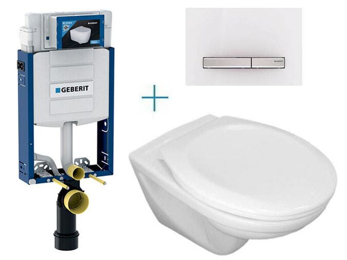 Geberit + Jika Sada pro závěsné WC 110.302.00.5 CW + klozet Jika Euroline a sedátko Jika Zeta + tlačítko Sigma50, alpská bílá/hliník kartáčovaný