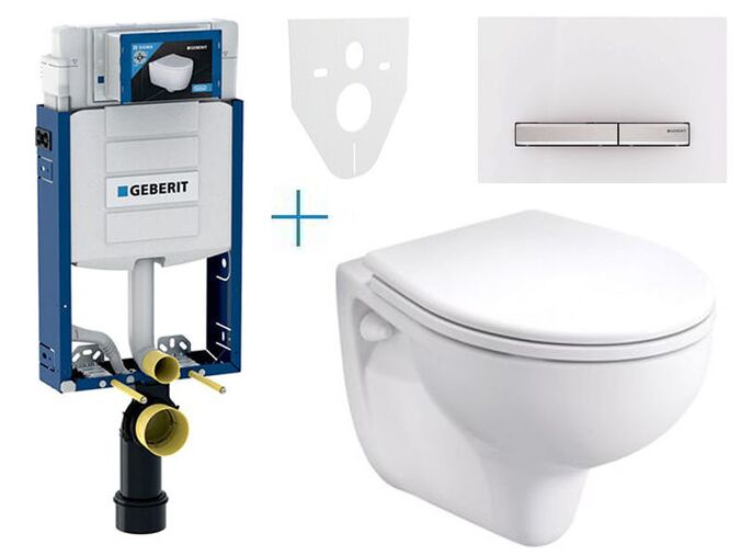 Geberit Kombifix - sada pro závěsné WC 110.302.00.5 EV + klozet a sedátko Kolo Rekord + tlačítko Sigma50, alpská bílá/hliník kartáčovaný