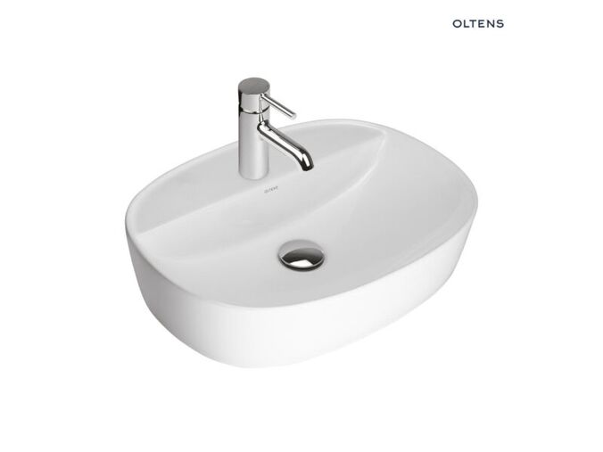 Oltens Hamnes Thin umyvadlo 51x39 cm na desku, oválné, s povrchovou úpravou SmartClean, bílá