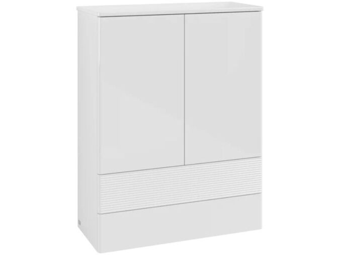 Villeroy & Boch Antao vysoká komoda 81,4x103,9x35,6 cm, 2x zásuvka, 2x dvířka, s osvětlením, čelo se strukturou, Glossy White Laquer