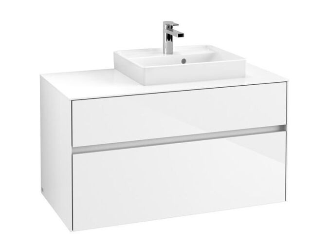 Villeroy & Boch Collaro skříňka pod umyvadlo, 100x50x54,8 cm, otvor vpravo, 2x zásuvka, Glossy White