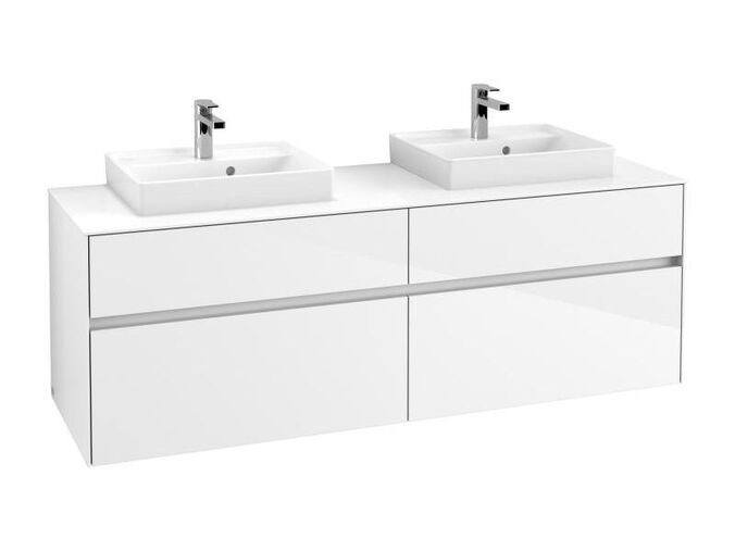 Villeroy & Boch Collaro skříňka pod umyvadlo, 160x50x54,8 cm, 2 otvory, 4x zásuvka, Glossy White