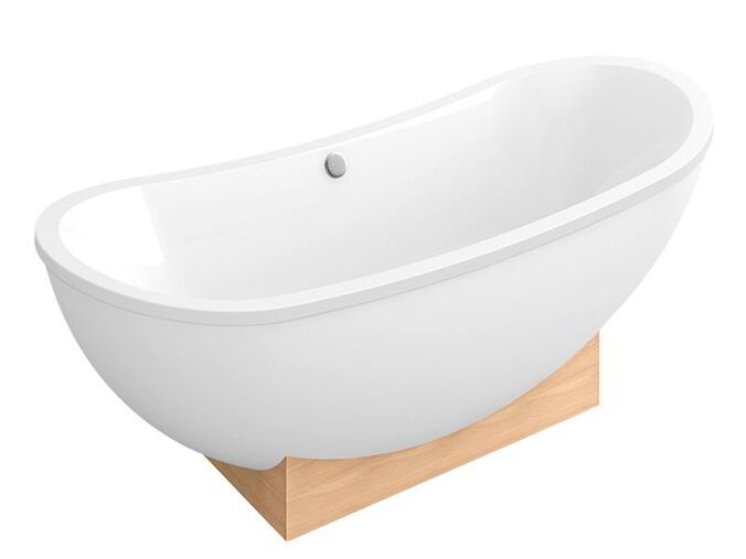 Villeroy & Boch MY NATURE vana do prostoru, malý podstavec kaštan, odpad a přepad chrom, 1900x800mm, Star White