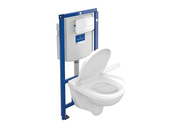 Villeroy & Boch O.novo set předstěnové instalace ViConnect, klozetu a sedátka, DirectFlush, SoftClosing, a tlačítka E200, bílá