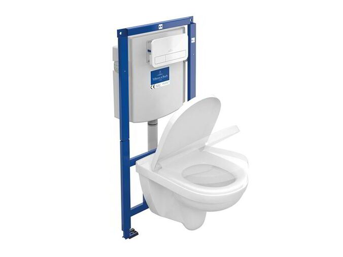 Villeroy & Boch O.novo set předstěnové instalace ViConnect, klozetu a sedátka, DirectFlush, SoftClosing, a tlačítka E200, bílá