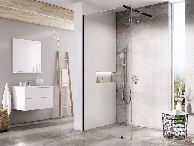Ravak Wall sprchový kout, 100x200 cm, černá, dekor transparent