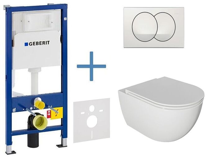 Geberit + kielle Geberit Duofix Delta - sada pro závěsné WC + klozet a softclose sedátko Kielle Oudee + tlačítko Delta Zero, bílá