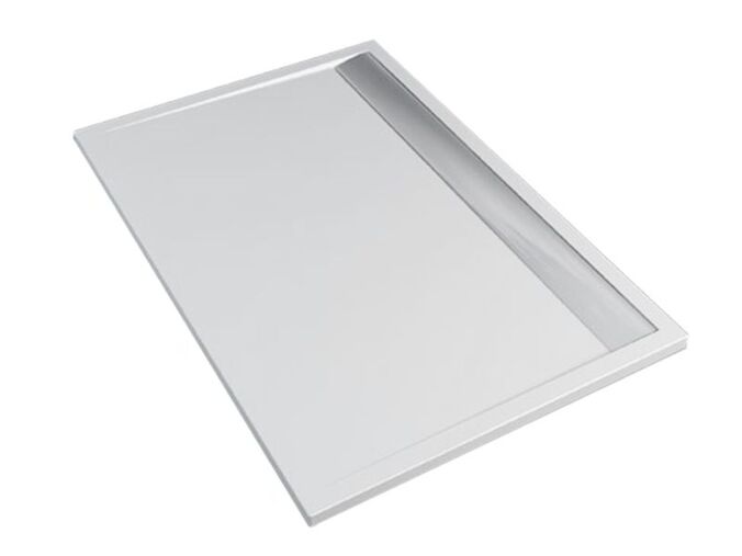 SanSwiss Ila Wia obdélníková sprchová vanička, 120x80x3,5 cm, litý mramor, bílá, kryt sifonu bílá