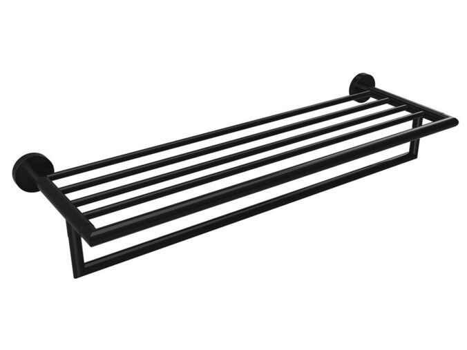 Sapho X-ROUND BLACK polička na ručníky s hrazdou 500mm, černá