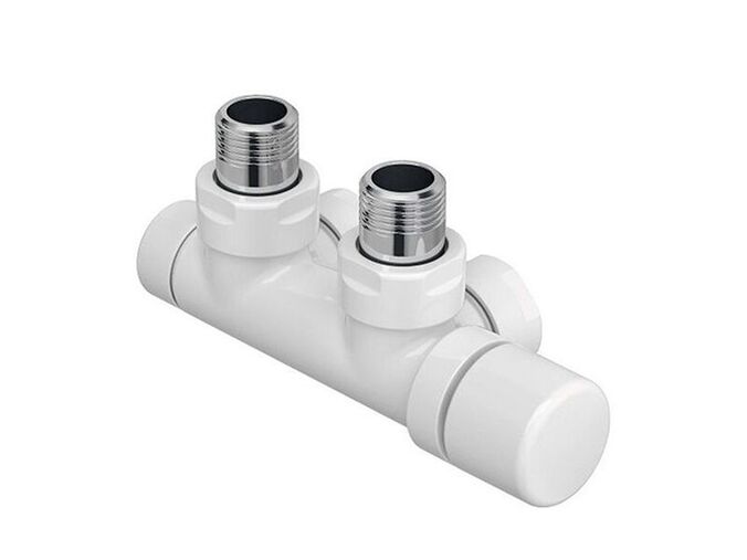 Zehnder příslušenství rohová armatura Set P, 1/2, s regulační hlavicí vpravo, přívod vpravo, rozteč 50 mm, bílá