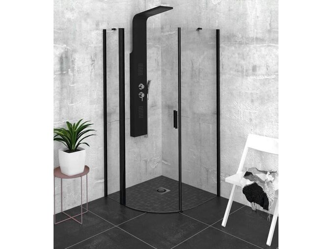 Polysan ZOOM BLACK čtvrtkruhová sprchová zástěna 900x900mm, čiré sklo, levá