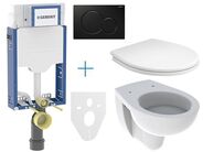 Geberit + Kolo Set předstěnové instalace Kombifix + klozet a sedátko Kolo Rekord + tlačítko Sigma01, černá