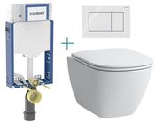 Geberit + Laufen Set předstěnové instalace Kombifix + rimless klozet a sedátko se SoftClose Laufen Lua + tlačítko Sigma01 Round, bílá