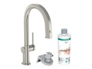 Hansgrohe Aqittura M91 Dřezová baterie s výsuvnou koncovkou a filtrací, vzhled nerezu
