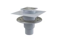 Alcadrain SMART podlahová vpust 105x105/50/75mm přímá, mřížka nerez, nerezová příruba a límec 2. úrovně izolace, kombinovaná zápachová uzávěra