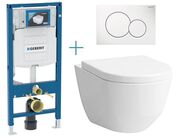 Geberit Duofix - sada pro závěsné WC 111.300.00.5 BY + rimless klozet a sedátko Laufen Pro + tlačítko Sigma01, bílá