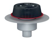 HL Střešní vtok DN75 s nástavcem pro nouzové odvodnění, svislý, s PVC izolační přírubou, s elektrickým ohřevem, záchytný koš