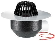 HL Střešní vtok DN110 s ležatým odtokem s PVC izolační přírubou, s elektrickým ohřevem