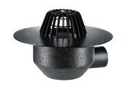 HL Střešní vtok DN110 s ležatým odtokem s PP izolační přírubou, tepelně izolovaný, záchytný koš