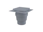 Alcadrain Podlahová vpust 150x150/110mm přímá, mřížka šedá, límec 2. úrovně izolace, vodní zápachová uzávěra