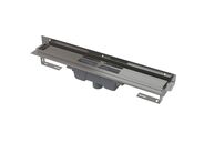 Alcadrain FLEXIBLE Podlahový žlab 1050mm s okrajem pro perforovaný rošt s nastavitelným límcem ke stěně, svislý odtok