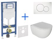 Geberit + kielle Set předstěnové instalace Duofix + rimless klozet a sedátko se SoftClose kielle Oudee + tlačítko Sigma01 Round, bílá