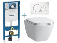Geberit + Laufen Set předstěnové instalace Duofix + rimless klozet a sedátko se SoftClose Laufen Laufen Lua + tlačítko Sigma01 Round, bílá
