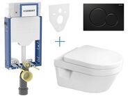 Geberit + Villeroy & Boch Set předstěnové instalace Kombifix + klozet a sedátko se softclose Villeroy & Boch Architectura + tlačítko Sigma01, černá