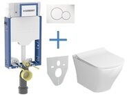 Geberit + Ravak Set předstěnové instalace Kombifix + RimOff klozet a sedátko se SoftClose Slim Ravak Classic + tlačítko Sigma01, alpská bílá